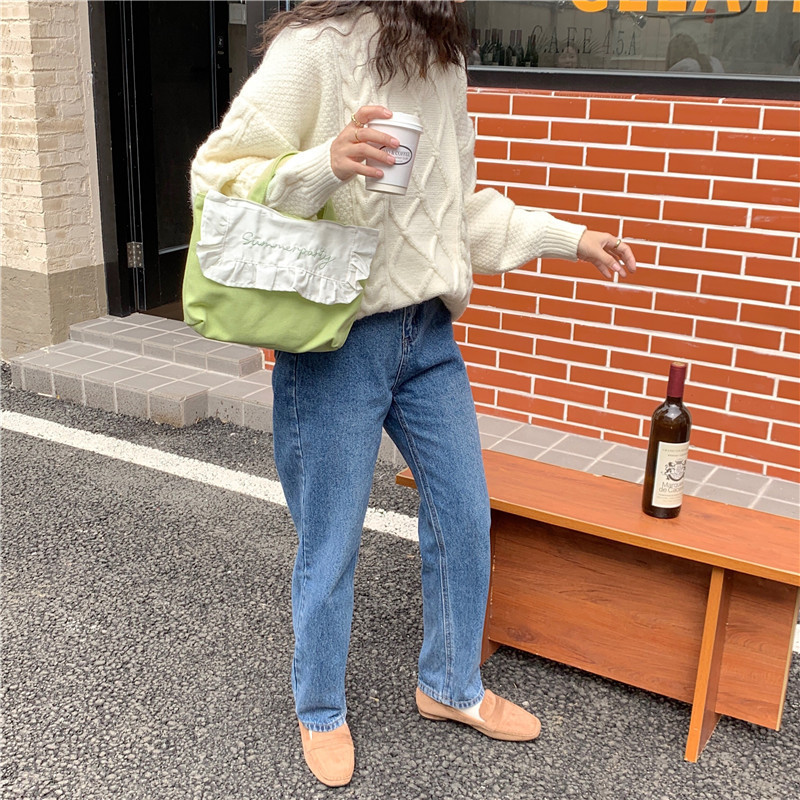 1441 Japanese and Korean chic Sweet ruffled bento Bag, Fresh embroidered hand-held small cloth bag, girl student bag wholesale undefined