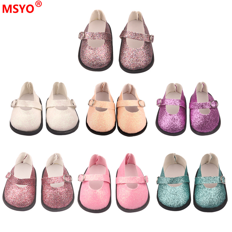 18 pulgadas American Girl muñeca zapatos 43cm muñeca lindo arco amor lentejuelas zapatos muñeca zapatos de lona