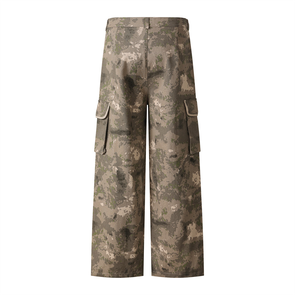 Amerikanische Camouflage-Cargohose für Herren, lockere Streetwear im Bergstil, Outdoor-Faltenhose, Fallschirmspringer-Freizeithose, gerade geschnitten_voghion.com