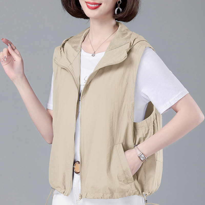 Hooded Sleeveless Breathable Jacket Vest Jacket Women's Spring and Summer New Sun Protection Clothing Versatile Casual Top Cardigan