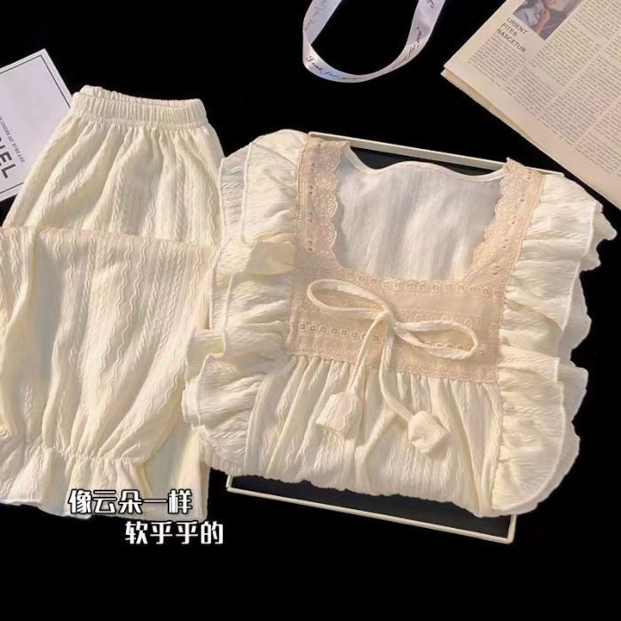 Pijamas de otoño al por mayor transfronterizos mujeres 2025 nuevo algodón de mangas largas dulce princesa viento se puede usar fuera conjunto de ropa de casa