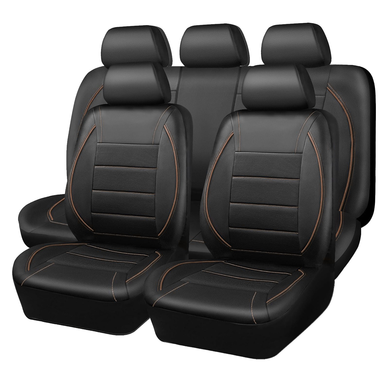 Black and Green Arc-Shaped Leather Car Seat Cover, Full Surround Universal Seat Cover, Wear-Resistant Leather Car Interior Cushion Wholesale