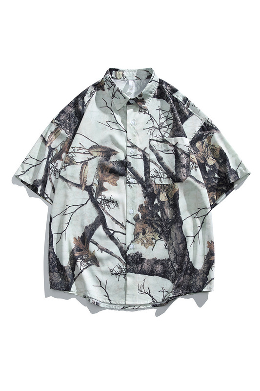 Mountain Style Trendy Brand 3D Digital Direct Printing Pattern Branch Camouflage Loose and Comfortable Short-Sleeved Shirt Breathable Mountain Style Trendy Brand 3D Digital Direct Printing Pattern Branch Camouflage Loose and Comfortable Short-Sleeved Shirt Breathable