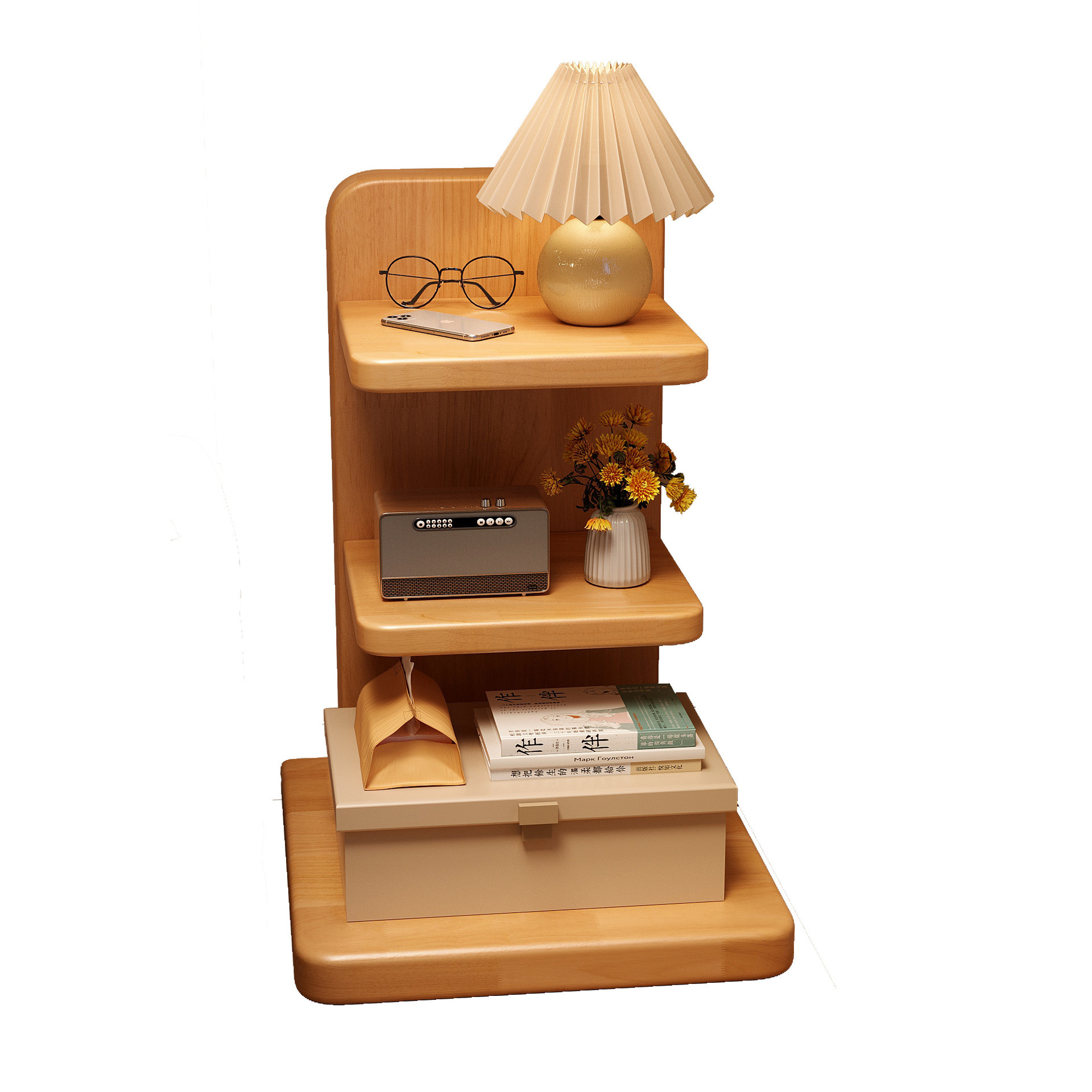 Estante de cabecera de madera maciza, estantería de piso a techo, estante de almacenamiento de esquina de dormitorio vertical de varios pisos, gabinete de entremezclado de esquina