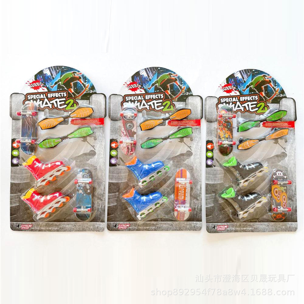 Creative Mini Fingertip Skateboard Toy Electroplating Finger Skateboard 2Pcs+360 ° Skateboard 2 + Finger Skates