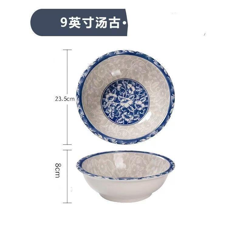 Tazón Grande de Porcelana Azul y Blanca Estilo Chino para Sopa y Fideos
