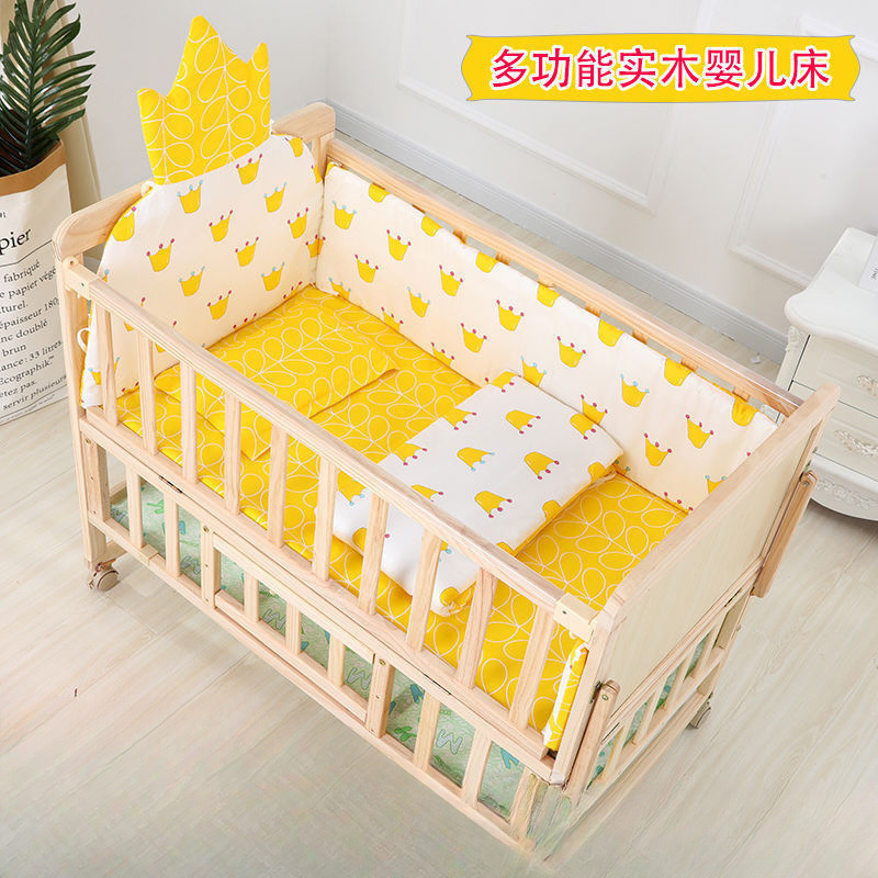 Crib Newborn Solid Wood Paint-Free Baby Bed Cradle Bed Children's Bed Can Be Spliced ​​Into a Large Bed Cradle Cradle