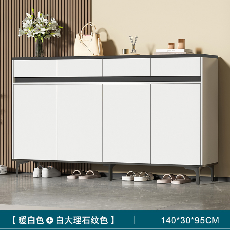 [15mm 업그레이드 패널, 도어 4개, 서랍 4개] 웜화이트 + 화이트 대리석 컬러 140*30*95cm