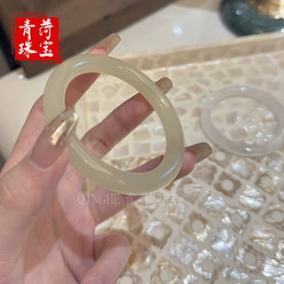 批发阿富汗玉手镯女圆条少女款冰青白玉阿富汗玉手镯玉镯子礼物