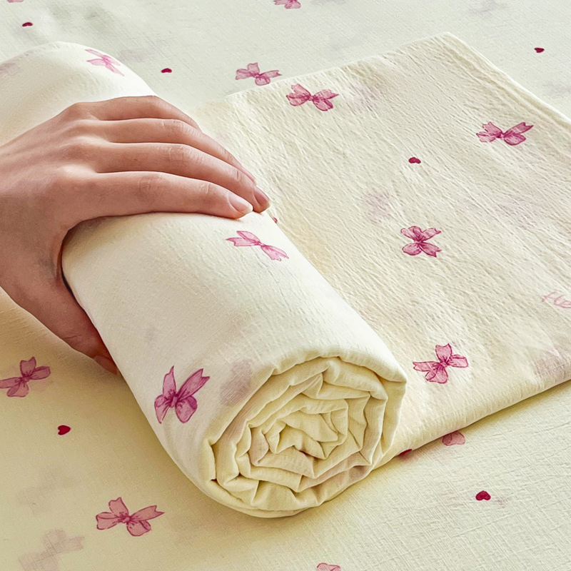 Sábanas de gasa de doble capa de una sola pieza nueva, sábana para dormir desnuda, juego de tres piezas, cama doble de celebridades de Internet, cama kang, sin correr, sin resbalar