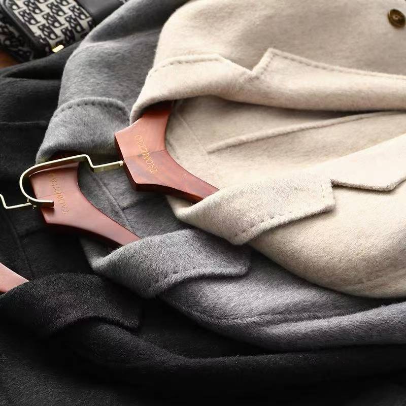 稳站时尚C.位禾家经典真丝羊毛骆驼绒双排扣西装领中长双面呢大衣