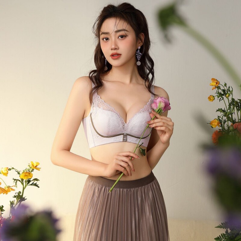 No steel ring ABC adjustable bra glass yarn bud flower lace size crystal cup optional rabbit ears bra