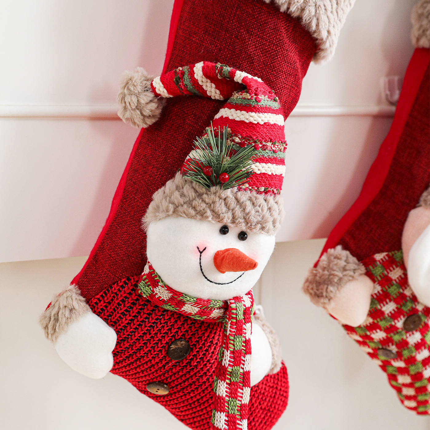 Nuevos calcetines de Navidad de peluche bolsas de regalo decoraciones de Navidad dibujos animados Papá Noel muñeco de nieve calcetines diseño de escena