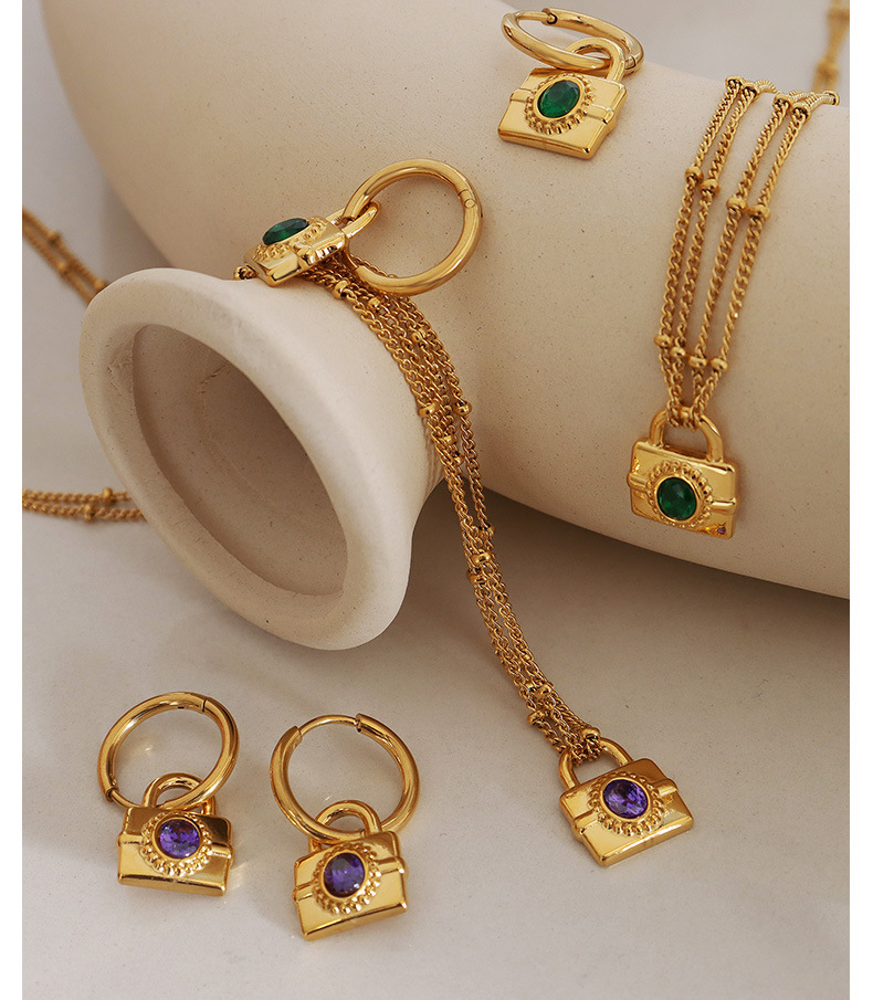 Daily Occasion 304 Stainless Steel Material Lock Pattern PVD Coated Real Gold Plated 18K Gold Lock 304 Stainless Steel Fashion Waterproof Non Tarnish Earrings Necklace