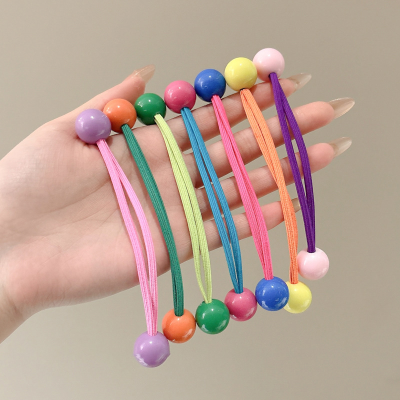 Cuerdas de cabeza de niños color caramelo doble anillo de cabello de cola de caballo larga cuerda de cabello bola de color tocado de cabello de niña