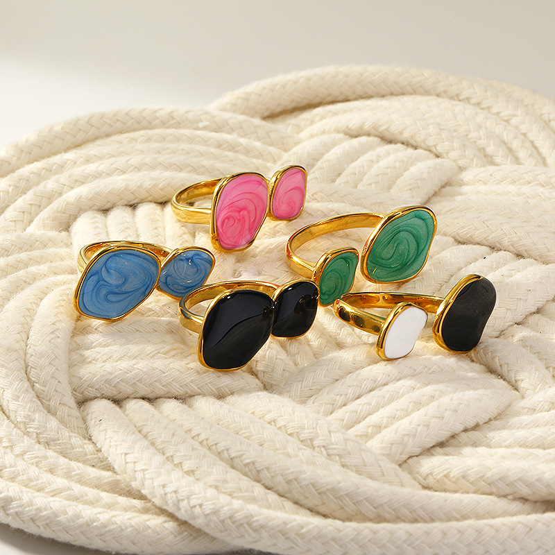 8g Weight Gold Plated, Real Gold Plated Plating Material Rings Classification Real Gold Plated Square 304 Stainless Steel Retro Waterproof Non Tarnish Rings