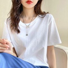純綿半袖tシャツ女性夏2025新男性女装ゆるい白い丸首tシャツ純色底上着潮