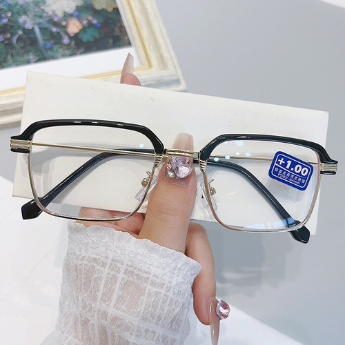 New high-definition anti-blue light reading glasses, fashionable eyebrow line frame metal flat glasses, business reading glasses wholesale