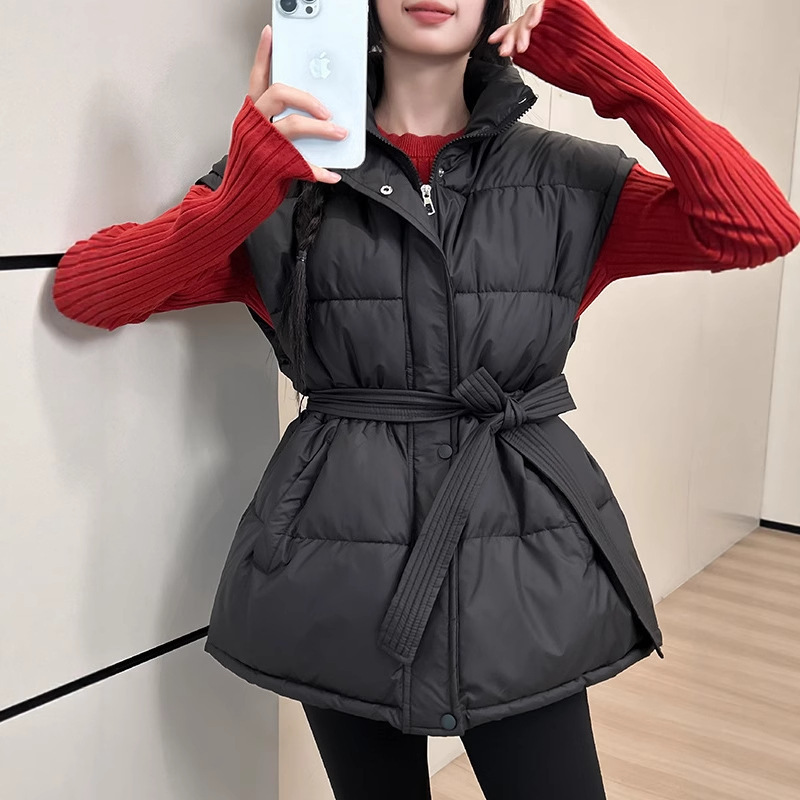 系带收腰棉服背心马甲女秋冬新款立领2025年韩版宽松加厚洋气外套|undefined