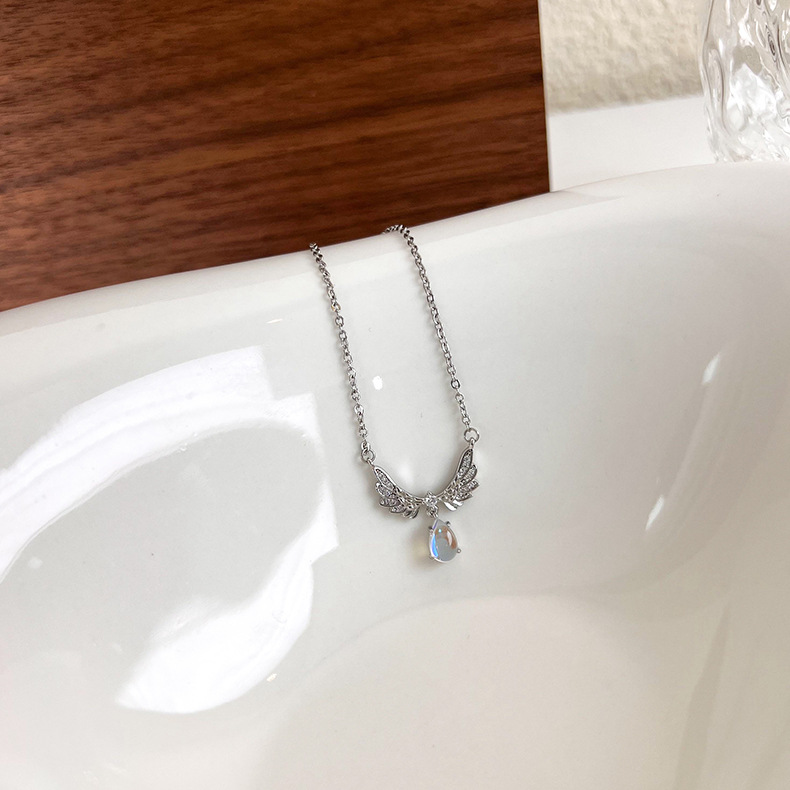 Fashion Wings Copper Pendant Necklace Plating Moonstone Copper Necklaces