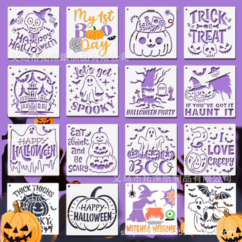 Шаблон для трансграничной Хэллоуинской росписи, новое атмосферное украшение, вырезанный спрей, пластиковый шаблон призрака-тыквы, оптом
