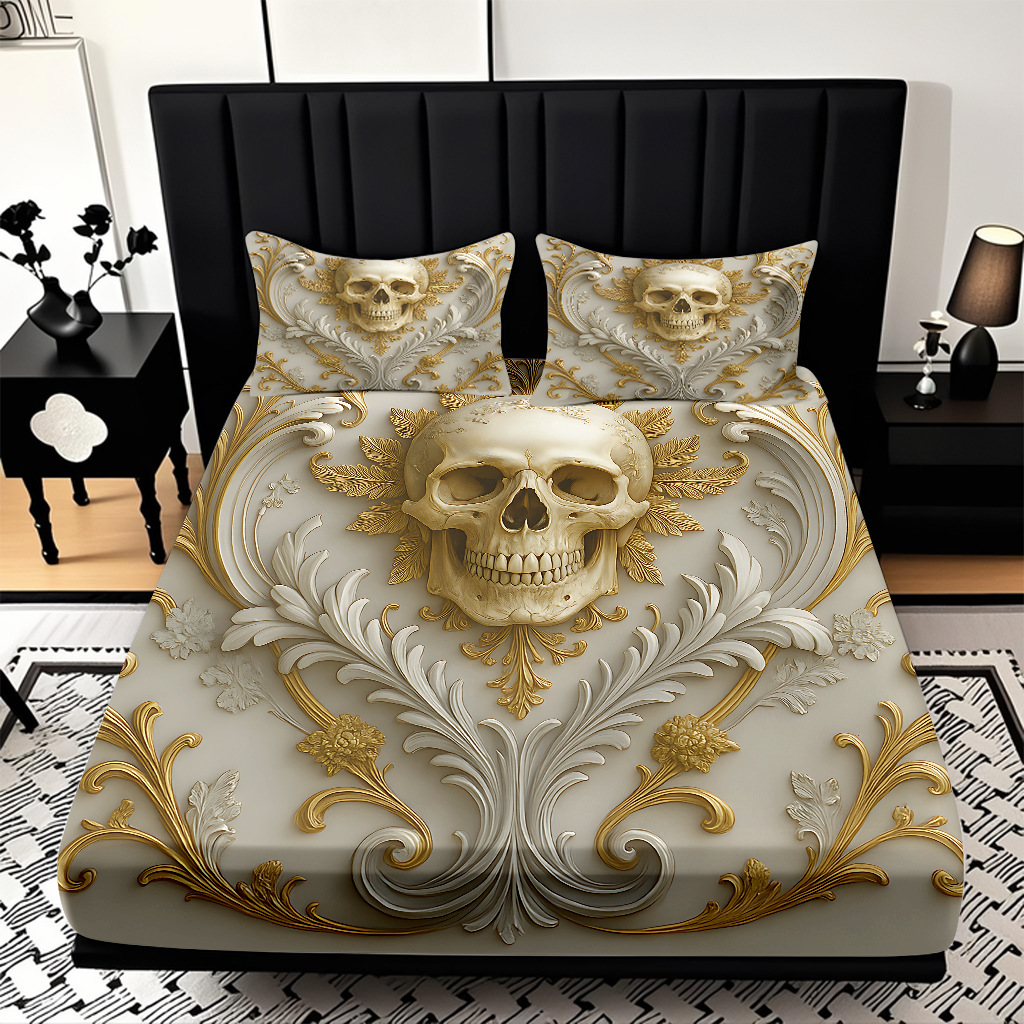 TEMU / JIT abrasión cama Kits cráneo patrón de impresión digital HD ropa de cama para diseñar