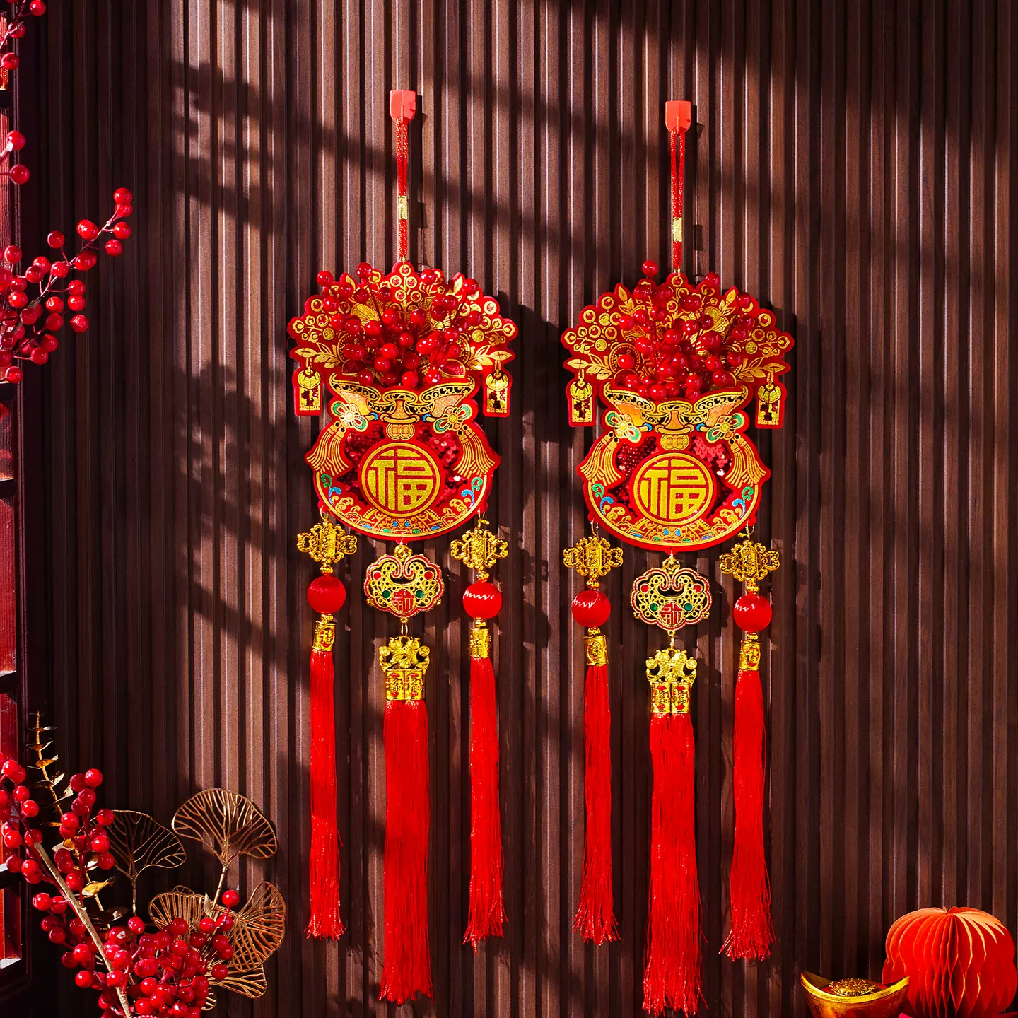 新年福袋装饰马年春节鞭炮串钱袋挂件辣椒串挂件过年福字喜庆挂饰