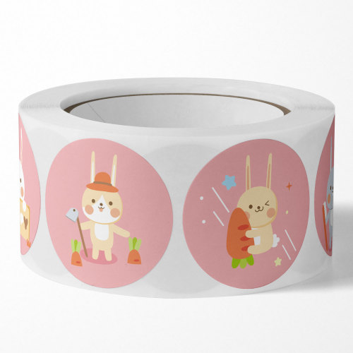 Round roll cute rabbit animal stickers kindergarten handmade self-adhesive labels holiday decoration sealing stickers
