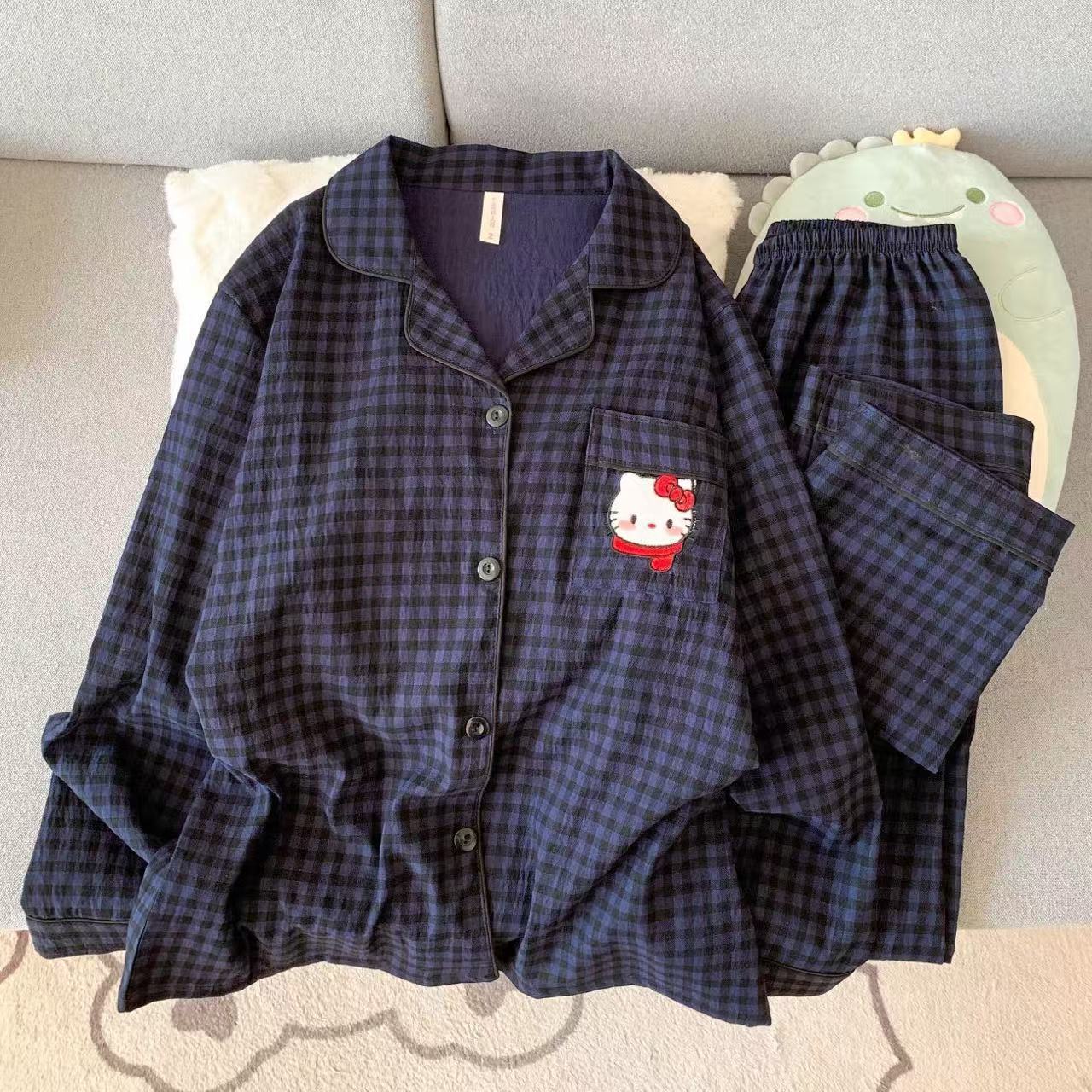 KT gato pijama de dibujos animados de primavera y verano nubes de algodón pantalones de manga larga dos piezas estudiantes textura encantadora ropa doméstica de niña