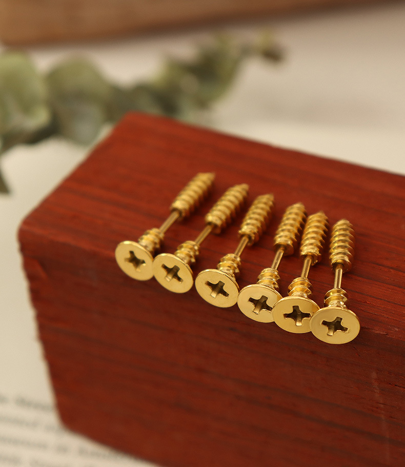 Simple Titanium Steel Gold-plated Screw Earrings Wholesale display picture 2