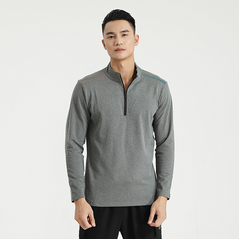 Otoño hombres corriendo media cremallera fitness stand collar de manga larga ocio deportes de mediana edad suelta más tamaño camiseta en stock impreso U