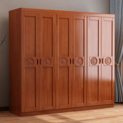 Chinese solid wood wardrobe bedroom economical three-four-five-six-door wardrobe three-door wooden home integrated wardrobe