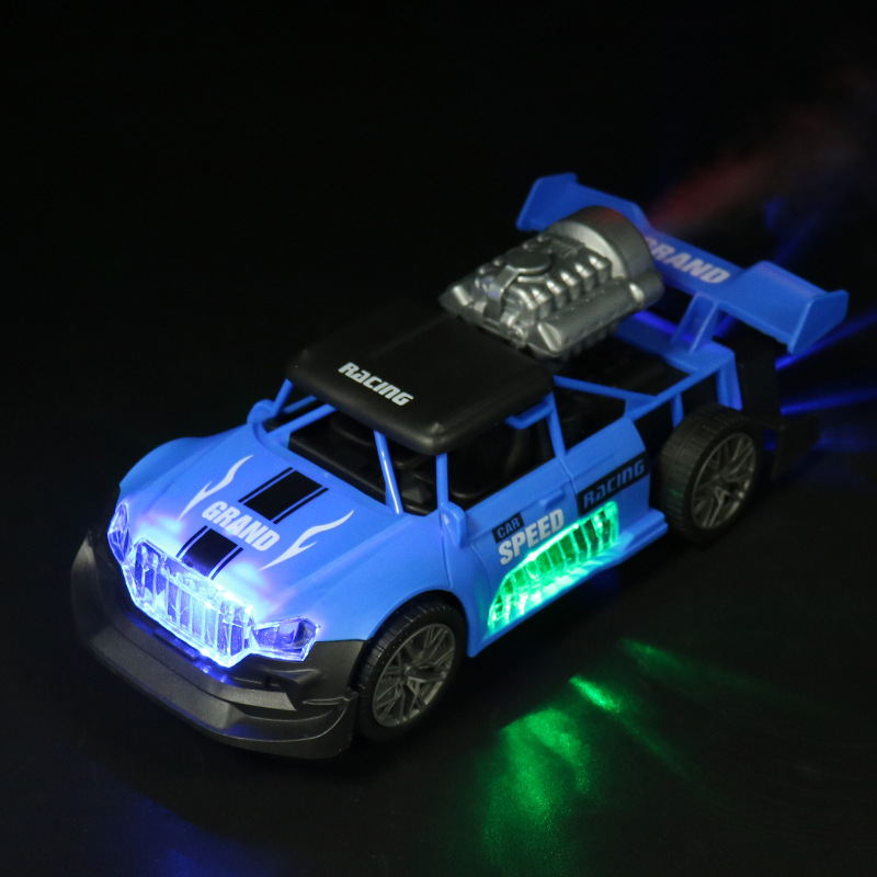 Coche de carreras de spray eléctrico para niños, música para caminar universal, luz, modelo de simulación de tracción en las cuatro ruedas, coche, niño, rompecabezas
