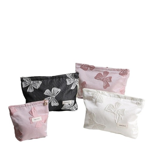 Cross-border dark-themed bow cosmetic bag storage bag travel portable toiletry organizer large capacity lotion and brush bag