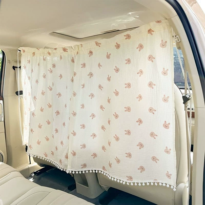 Carto Bear Rabbit Car Partition Car curtains - double-layer-yarn-bunny-curtain