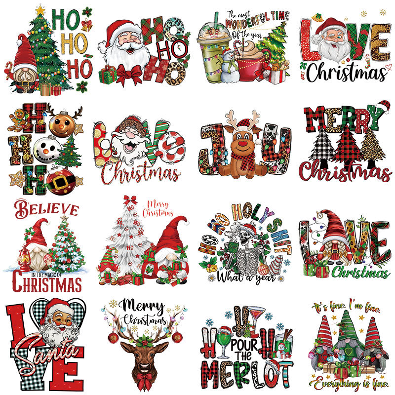 跨境专攻圣诞节烫画现货 衣服热烫印花贴胶印热转印logo烫图加工