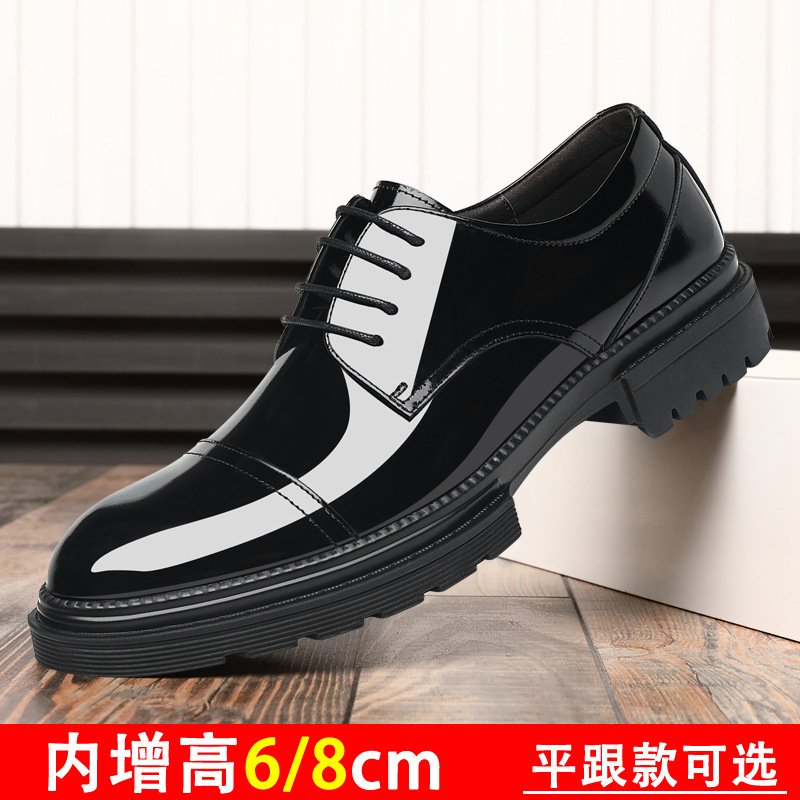 男士皮鞋增高8cm真皮漆亮皮內增高皮鞋男上班理髮師透氣百搭潮鞋