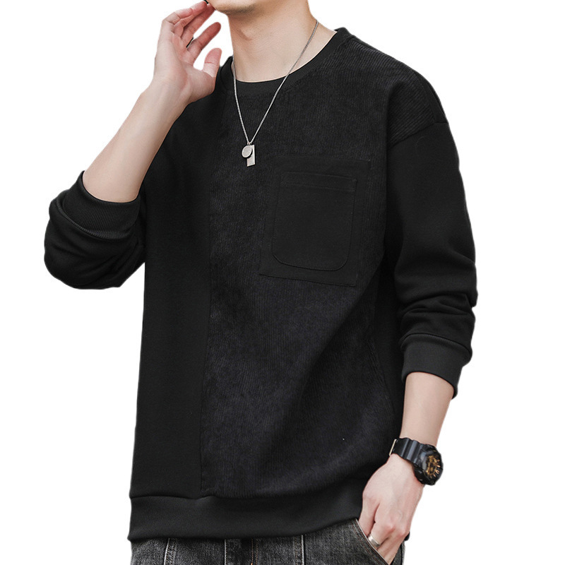 Primavera y otoño nueva camiseta de cuello redondo para hombres marca de moda suelta juvenil universal guapo sin sombrero camiseta de manga larga para hombres