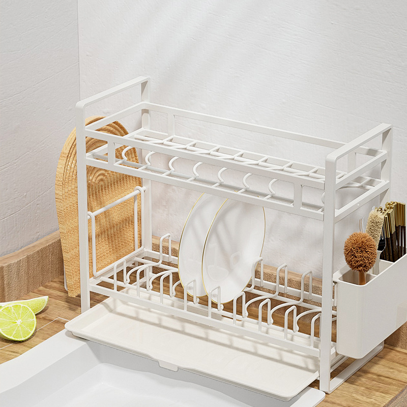 Japonés simple de acero de carbono encimera plato estante de una sola capa de doble capa vajilla almacenamiento drenaje estante palillos tubo suministros de cocina