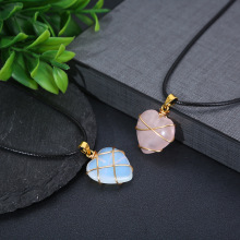 芭比公主天然蛋白粉晶爱心吊坠绕线项链桃心形饰品diy配件批发