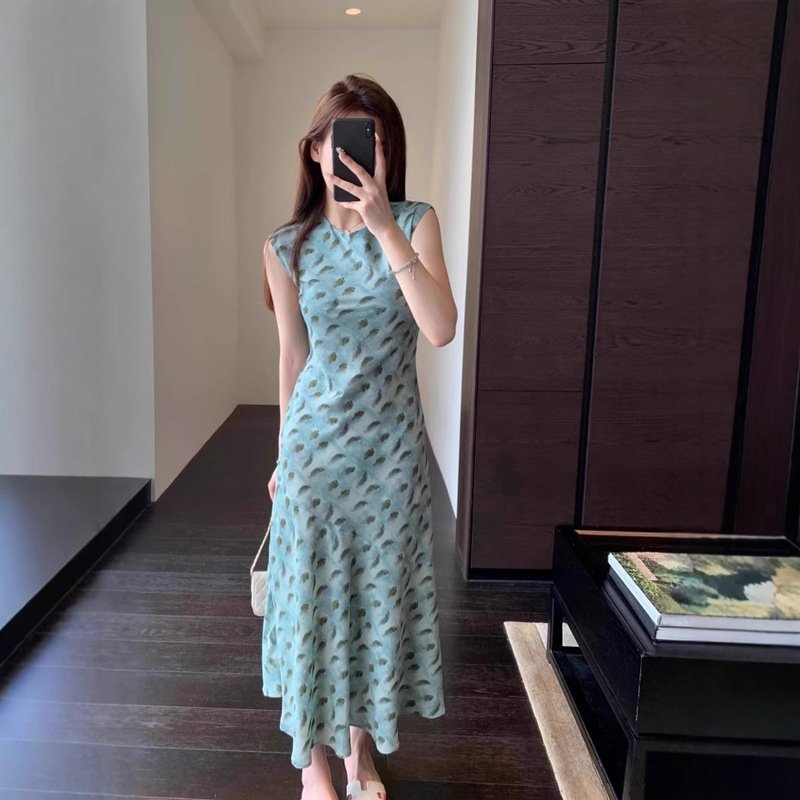 Amr Act ◆ Three-Dimensional Tailoring, Elegant Elegant, Silk Blended Printed Long Skirt, Slimming Look Women's Dress, New Summer Style