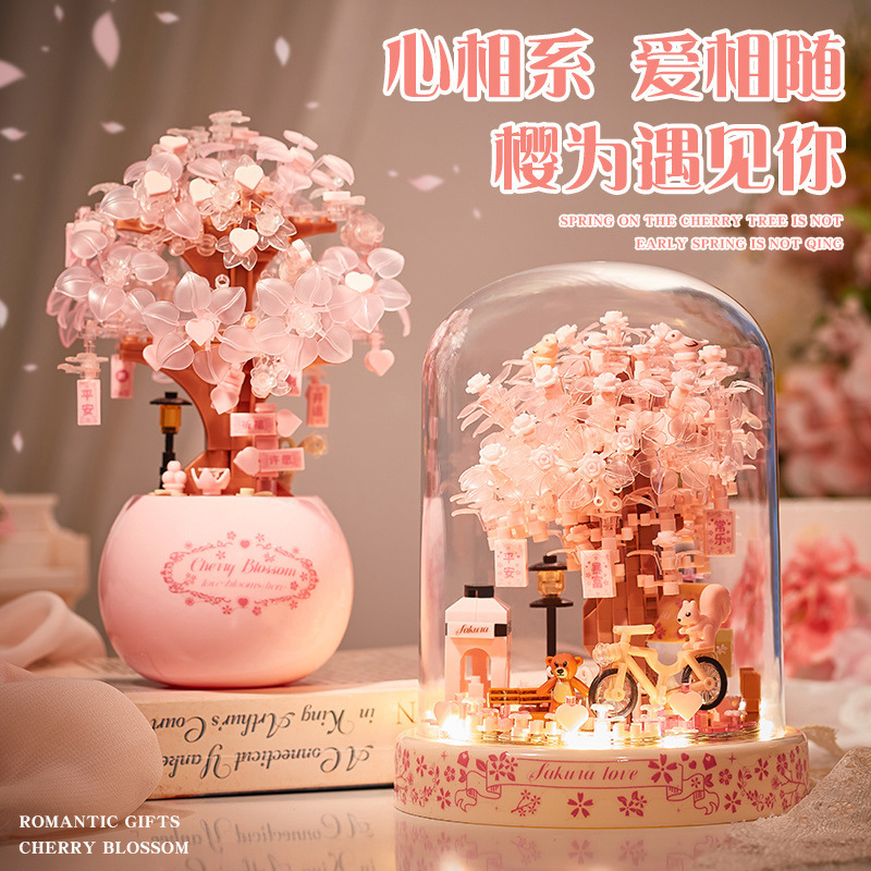 積み木組み立て永遠の花の装飾品 DIY パズル桜ツリーハウス 3D 立体大人バージョン女の子のための新年ギフト|undefined
