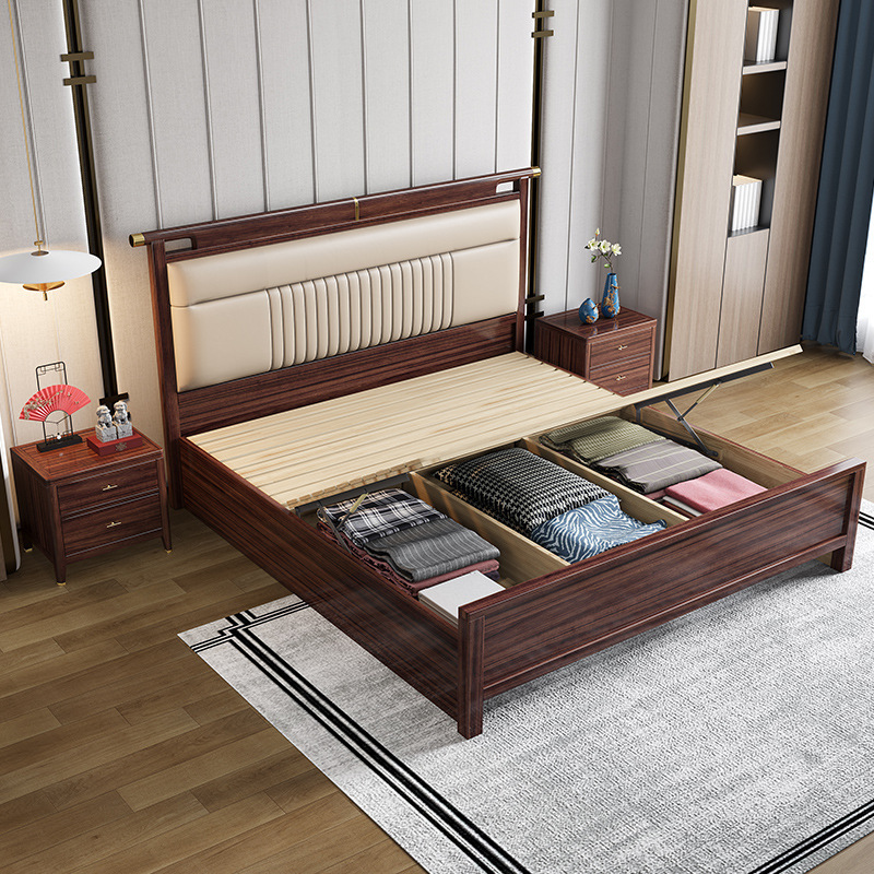 Nueva cama de madera maciza china de 1.8m cama doble dormitorio moderno simple de 1.5m cama de boda de madera maciza