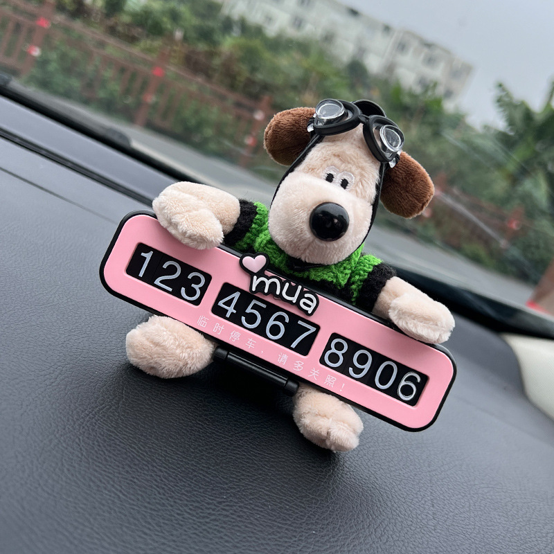 Número de estacionamiento temporal del automóvil placa luminosa del teléfono del automóvil del automóvil del automóvil del automóvil del automóvil del perro de peluche lindo adorno del automóvil femenino