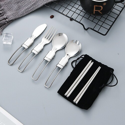 304-folding tableware set salad spoon fork chopsticks, foldable spoon outdoor picnic travel portable foldable