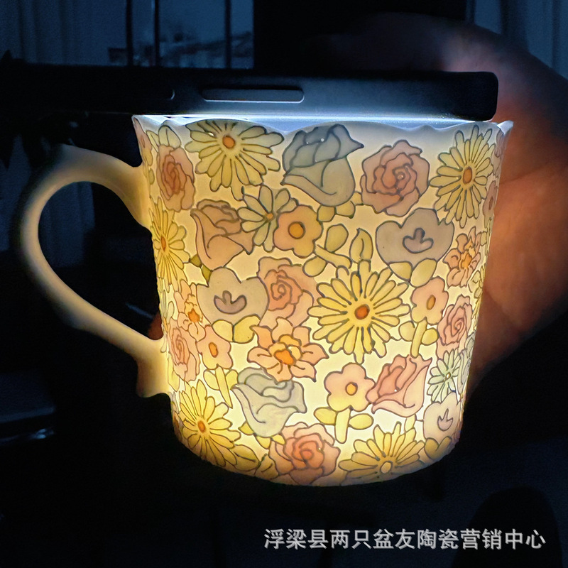 万花杯陶瓷水杯随行杯咖啡杯景德镇手绘陶瓷密封吸管杯送礼礼品|undefined