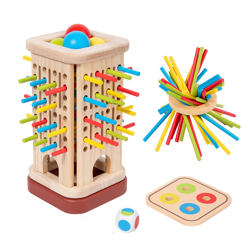 Juguetes transfronterizos de madera de tres en uno juegos de palo de dibujo de color cognitivo juegos de mesa concentración equilibrio juguetes de puzzle