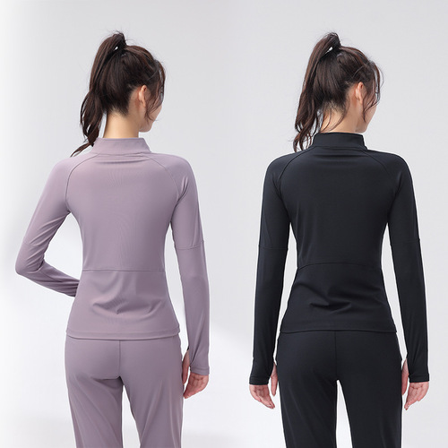 Half-pull fitness clothes for women, autumn and winter warm elastic quick-drying slim sportswear running yoga bodybuilding casual tops