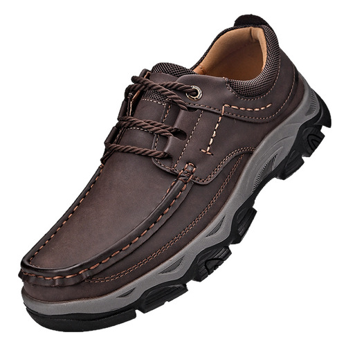 Men's Independent Store PU Wide Width Thick Sole Leather Shoes for Outdoor Leisure Hiking
