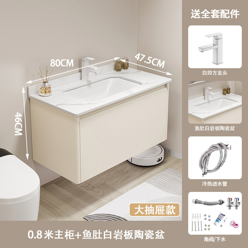 Gabinete de baño cerámico de acero inoxidable grueso integral lavabo de ángulo redondeado lavabo integral gabinete impermeable a prueba de humedad lavabo